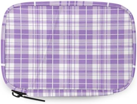 Travel Pill Organizer Purple White Plaid Pattern Small Pill Case