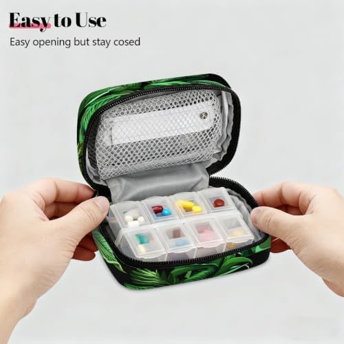 Travel Pill Organizer Tropical Green Leaf Pattern Small Pill Case