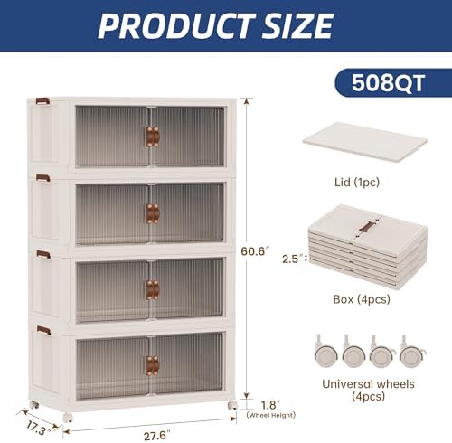 SAILUN 580Qt Stackable Storage Bins,Storage Cabinet a Lid,4Pack Blush White