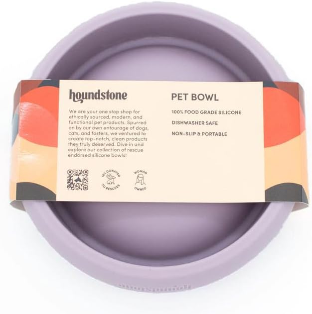 Houndstone Silicone Dog Bowl, BPA Free, 1 Cup Capacity, Non-Slip Base, Dishwasher Safe, Mauve, 5.5W x 2.25H inches