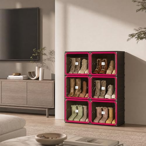 Shoe Rack Organizer, Shoe Storage Cabinet, Black 3-Tier 12-Pair | Foldable Shoe Rack for Closet with Transparent Magnetic Doors, Tool-Free Setup, Free Standing Boot Cabinet Box
