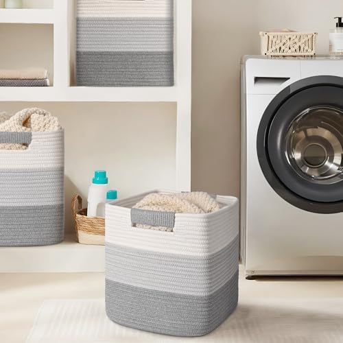 11 Inch Storage Cubes, 6 Pack Cube Storage Bins for Organizing, Cotton Rope Woven Baskets for Shelves, Bathroom, Kids Room, Closets, Baby Nursery