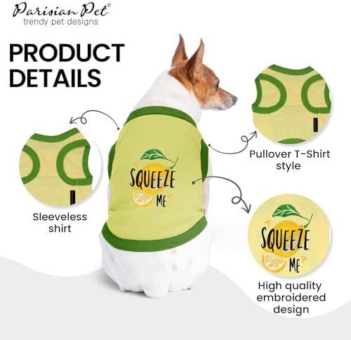 Parisian Pet Dog Shirt – 100% Cotton Shirts for Small Dogs - Sleeveless Puppy Vest – Lightweight and Breathable Pet Apparel – Pullover Summer Dog Clothes - Stretchy Funny T Shirts for Dogs