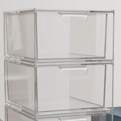 GALPADA 4pcs Stackable Storage Drawers with Removable Dividers and Handle, Pet Makeup Organizer Box for Necklaces and Lipsticks, for Home Use and Closet Storage