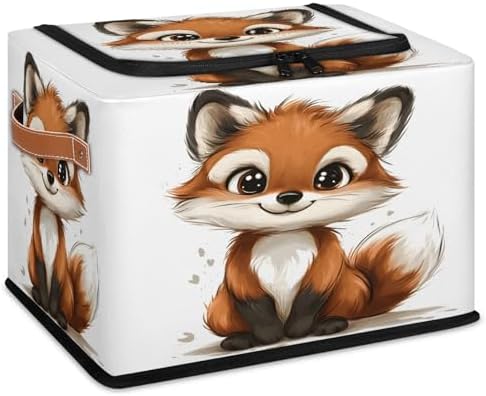 Wild Animals Fox Storage Bins with Zipper Lid Foldable Fabric Organizer Box with Handles Rectangular Closet Clothes Organizer Containers