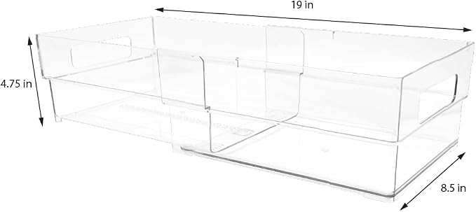 Isaac Jacobs 2-Pack Clear Expandable Storage Bins - Medium | 11"-19" L x 8.5" W x 4.8" H, Plastic Organizer with Cut-Out Handles, Adjustable Length from 11-19" for Home, Kitchen & Office