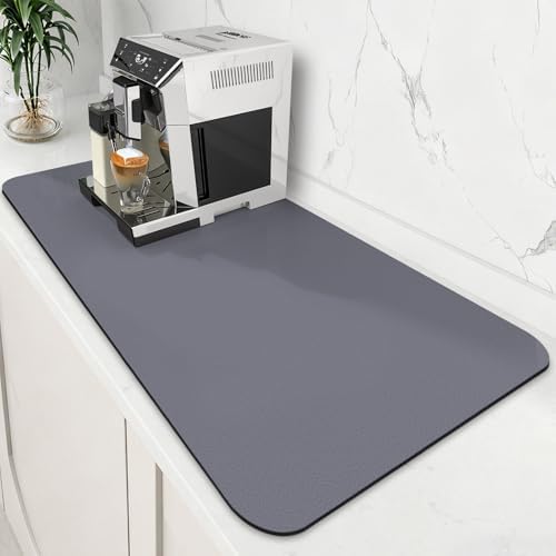 Coffee Mat Super Absorbent Dish Drying Mat Coffee Bar Mat 18"x 36", Grey