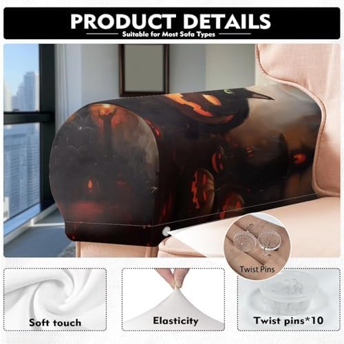 Pumpkin Couch Arm Covers Set of 2 Arm Chair Covers Slipcover Scratch-Resistant Sofa Arm Covers Protect Anti-Slip Furniture Protector Halloween Decoration