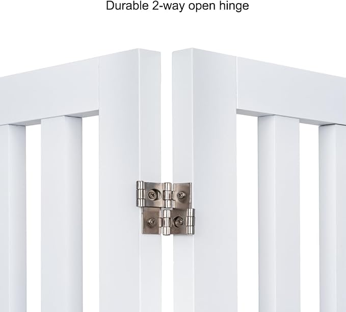 unipaws 24”H Free Standing Pet Gate for Dog Cat, 40”Wide Wooden Dog Gates | Foldable Pet Fence for Doorway, Stairs, Step, Expandable Doggy Barrier, Indoor Use, White