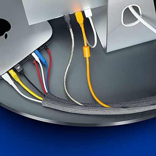 Maximm Cable Management Wire Loom 3ft 1 Inch Black/White and Black/Orange Split Cord Protector 4 Pack