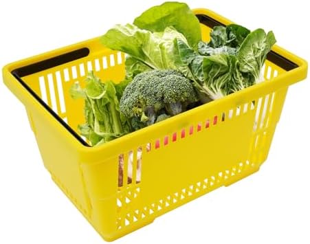 12 Pack Shopping Baskets with Handles, 18 L Plastic Shopping Cart(Yellow)