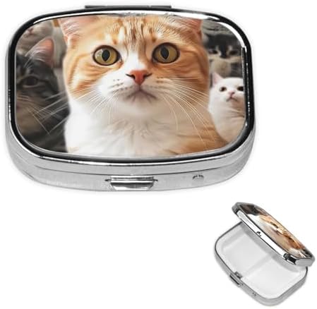 Pill Box Small Pill Case 2 Compartment Cute Medicine Organizer Funny Pet Cat Travel Pillbox Portable Pill Container Holder Vitamin Organizer to Hold Fish Oils Supplements