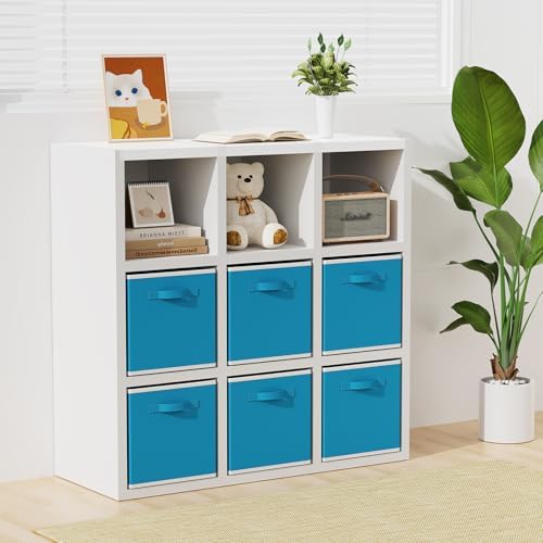 MAX Houser 6 Pack Foldable Fabric Storage Bins with Dual Handles, Blue | 6 pack cloth storage bins with dual carry handles, Foldable Storage Cubes Organizer Baskets, ideal for home bedroom closet