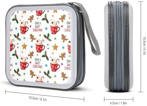 Portable CD/DVD Holder Cute Gingerbread Have A Sweet Christmas, 40-Capacity Hard Case with Zipper, Protective Storage Binder for Music Movies Game Discs
