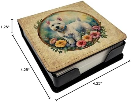 Caroline's Treasures Westie and Flowers PU Leather Note Paper Holder with Artist-Designed Cover, Desk Accessory, Office Gift