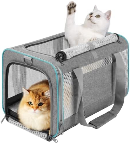 GAPZER Large Cat Carrier Soft, Collapsible Travel Pet Carry Bag, Small Dogs | Large Cats up to 20 lbs+ Maine Coon, Top Load Transport Small Puppy Dog Crate, Chihuahua Mini Dog 10lbs, Sturdy Mesh Grey
