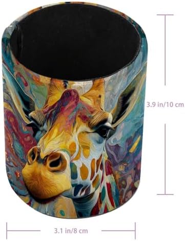 Faux Leather Pen Holder for Desk, Pencil Organizer Giraffe Pen Cup Desk Decor Makeup Brush Holder Storage for Office Home