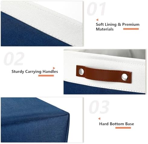 DULLEMELO Large Storage Baskets, Fabric Storage Bins for Organizing Foldable Linen Shelf Baskets for Clothes, Toys, Closet, Laundry (White&Blue,16"x12"x12"-1 Pack)