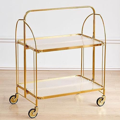 Gold Folding Bar Cart with Wheels, Home Serving Trolley for Drinks, Coffee & Tea, Rolling Beverage Storage Kitchen Party Use