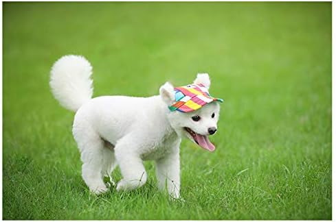 Leconpet Baseball Caps Hats with Neck Strap Adjustable Comfortable Ear Holes for Small Medium and Large Dogs in Outdoor Sun Protection (M, Stripe)