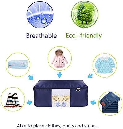 Blanket Storage Bags Pillow Bedspread Bedding Clothes Organizer Storage Containers With Zippers Breathable and Moistureproof. (Navy blue 2pcs, L)