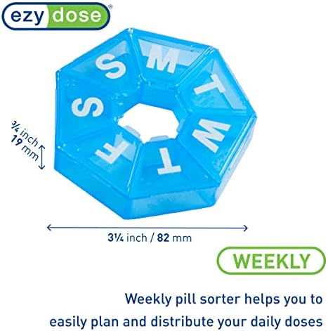 Ezy Dose Weekly (7-Day) Pill Organizer, 7-Sided Medicine Planner, Blue | Compact Daily Round Vitamin & Supplement Medicine Case, Convenient and Easy to Use, Travel-Friendly Container, BPA-Free