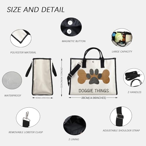 FOTAP Dog Lover Shopping Bag - Owner Tote for Toys, Park, and Doggie Things - Gift (DOGGIE THING LT)