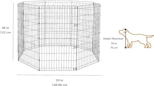 Amazon Basics Foldable Octagonal Metal Exercise Dog Playpen, Indoor/Outdoor, No Door, 8 Panels, 24 x 48 Inches, Rust-Resistant, X-Large, Black