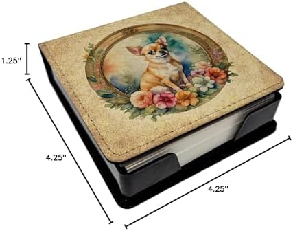 Caroline's Treasures Chihuahua and Flowers PU Leather Note Paper Holder with Artist-Designed Cover, Desk Accessory, Office Gift