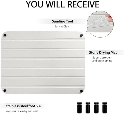 Water Absorbing Stone Dish Drying Mat for Kitchen Counter Quick Drying Tray