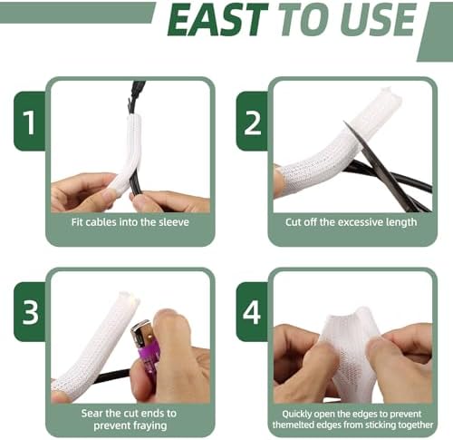 Split Wire Loom Tubing, Cable Protector Sleeve, Braided Cable Management for TV/Computer/Home Theater/Engine Bay, Cord Protectors from Pets No Chew (White, 3/8"-25ft)