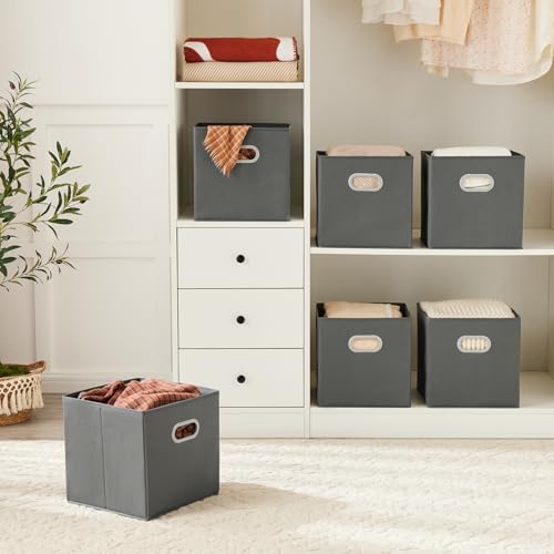 MAX Houser 6 Pack Foldable Fabric Storage Bins withc Handles, Cattail Gray | Collapsible Containers with Dual Plastic Handles for Home Closet Bedroom Drawers Organizers