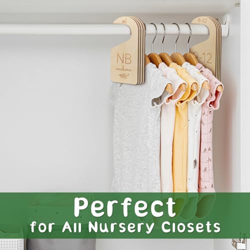 Wooden Double-Sided Baby Closet Dividers for Baby Clothes Organizer, 0-24M | Set of 8, Size Ranged from NB to TD, Gender Neutral Design, Fits for Almost Closet Rods, Gift for Baby Shower and Nursery