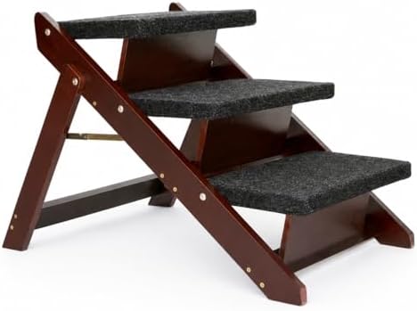 Dog Stairs for Bed, Foldable Pet Steps for Small Dogs, Cats & Senior Pets, 3 Steps Wooden Steps for Couch, Dog Stairs for Car, 110 lb, Brown