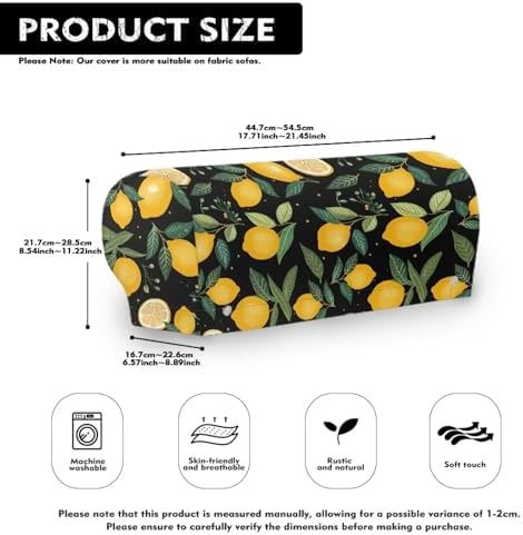 Lemon Couch Arm Covers for Sofa Soft Stretch Armrest Covers Recliner Arm Covers Furniture Protector Armchair Slipcovers for Recliner, Set of 2