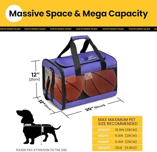Conlun Dog Carrier Soft Sided, Large Cat Carrier with Inner Safety Leash, Pet Transport Carrier for Large Cats and Medium Dogs up to 20 Lbs, Collapsible Travel Puppy Carrier Bag -Purple L | with Inner Safety Leash, Pet Transport Carrier for Large Cats ...