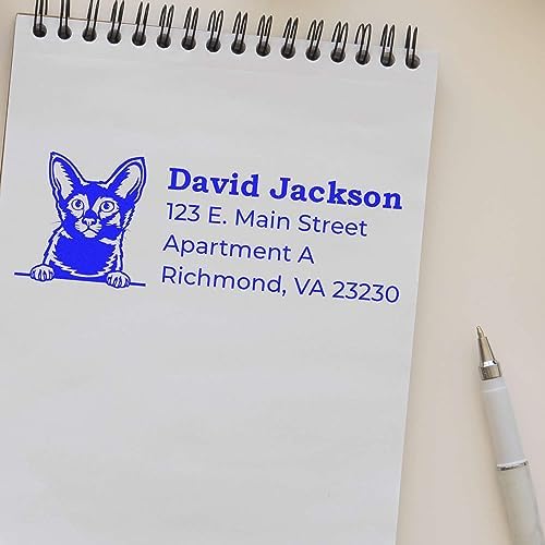 Peeking Javanese Cat Self-Inking Address Stamp - Custom Rubber Stamp | Address Stamper for Pet Sitters. No separate pad needed. Made to Order Javanese Cat Last Name Address Stamp. 4 case colors.