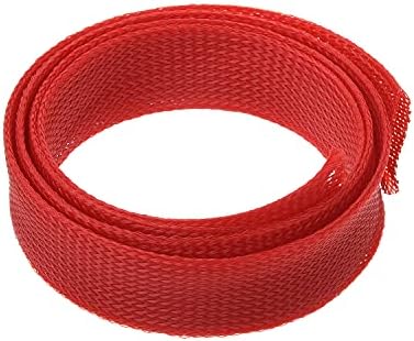 Othmro 1m/3.28ft PET Expandable Braid Cable Sleeving Flexible Wire Mesh Sleeve Red,for Power Cord Audio Video Cables Protecting from Pets Chewing