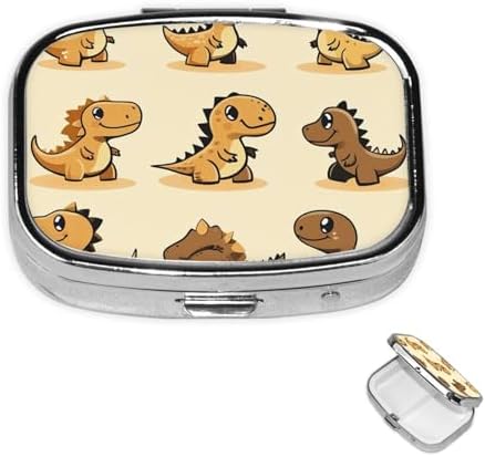 Pill Box 2 Compartment Medicine Pill Case for Pocket or Purse Mini Metal Pill Holder Cute Dinosaur Pill Case Vitamin Organizer Portable Travel Pill Container to Hold Supplements Vitamins