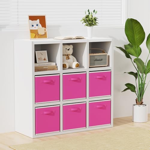 MAX Houser 6 Pack Foldable Fabric Storage Bins with Dual Handles, Pink | 6 pack cloth storage bins with dual carry handles, Foldable Storage Cubes Organizer Baskets, ideal for home bedroom closet