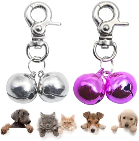SCENEREAL Bells for Dog Collars - 2 Pack Pet Hanging Ring Bell Accessories for Dog & Cat, Pet Pendant Collar Charm with Heavy Duty Snap Clips, Sliver Bells for Tracking and Training Christmas Gift