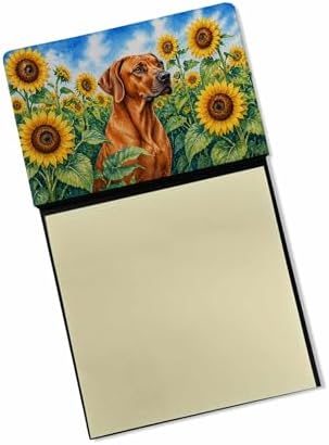 Caroline's Treasures Rhodesian Ridgeback in Sunflowers Watercolor Sticky Note Holder Refillable Dispenser Desk Accessory 3x3 Pad Gift