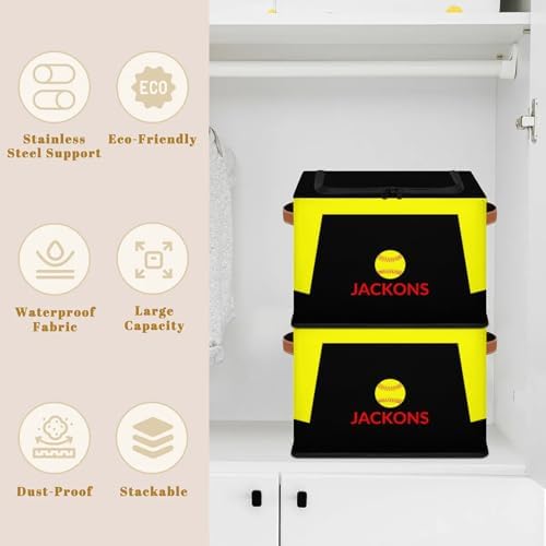 Custom Storage Basket with Zipper Lid, Tennis Ball Foldable Fabric Storage Boxes Decorative Closet Shelves Clothes Organizer Container Cubes with Handle 1PCS