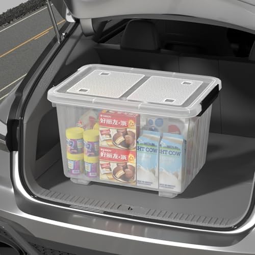 Farmoon 50 QT Clear Wheeled Storage Bin, Plastic Latch Box with Lid, 4 Pack