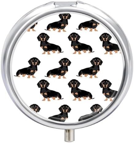 Dachshund Weiner Pet Dogs Pill Organizer with Mirror 3 Compartments Waterproof Pill Case for Purse Pocket Non-Slip Grip Travel Medicine Organizer Container Box for Vitamin Fish Oil Supplement