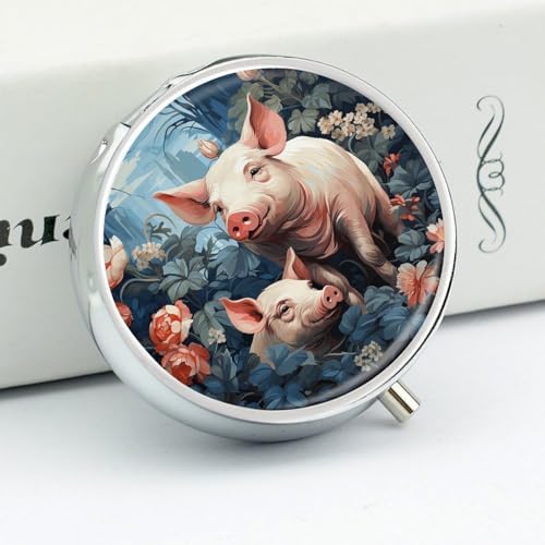Pattern Pets Pill Box 3 Compartment Waterproof Pill Case with Mirror Portable for Purse Pocket Daily Medicine Vitamin Organizer Travel Med Container Holder for Fish Oil Supplements