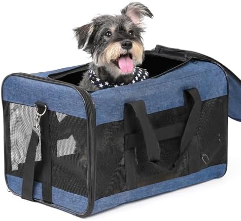 Conlun Dog Carrier Soft Sided, Large Cat Carrier with Inner Safety Leash, Pet Transport Carrier for Large Cats and Medium Dogs up to 20 Lbs, Collapsible Travel Puppy Carrier Bag -Blue L | with Inner Safety Leash, Pet Transport Carrier for Large Cats an...