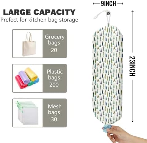 Green Fresh Style Grocery Bag Holder and Dispenser Christmas Tree Pattern | Plastic Bags Organizer Garbage Shopping Trash Bags Storage for Kitchen Home Gifts Women Friends Sisters