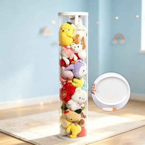 35.4 Inch Zippered Stuffed Animal Storage Tube Large Capacity Space Saver | Large capacity transparent stuffed animal storage tube with zipper Quick assembly stuffed animal tube organizer