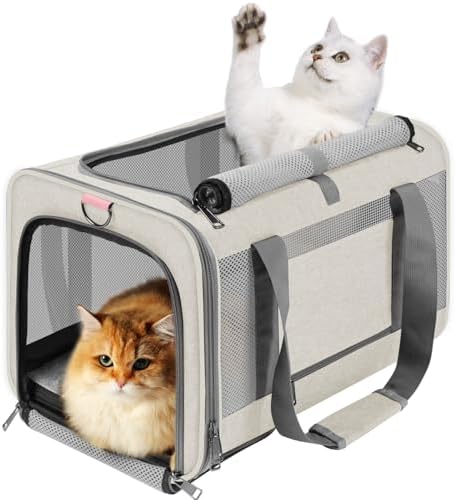 GAPZER Large Cat Carrier Soft, Collapsible Travel Pet Carry Bag, Small Dogs | Big Kitten Cat 20lbs Mainecoon, Top Open Travel Shih-Tzu Pet Kennel, Yorkie Small Dog 10 Pound, 18x12x12, Durable Cloth Beige